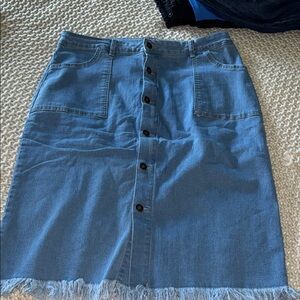 Denim Button-Front Skirt